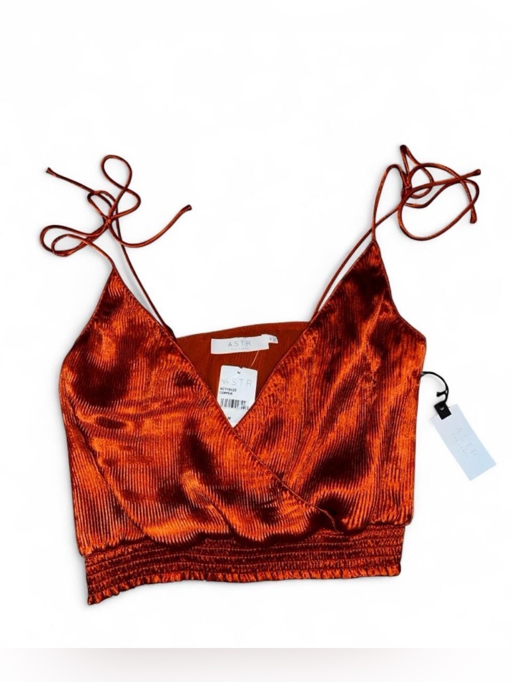 Astr The Label Copper Satin Tie-Strap Crop Top